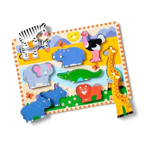 Melissa & Doug - Safari Spieltiere Puzzle - 8-teiliges Holzpuzzle mit dicken Puzzleteilen als eigenständige Spielfiguren, zum Puzzlen und fantasievollem Spielen, für Kinder ab 2 Jahren