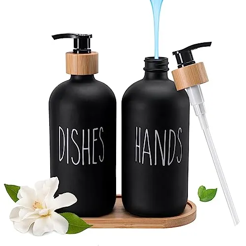 Glas Seifenspender Set500ml Seifenspender Schwarz Matt Badezimmer Set Shampoo...