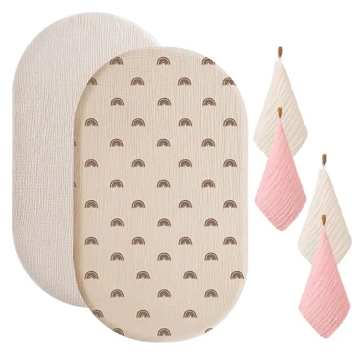 Stück Spannbettlaken Kinderwagen 82 x 41cm Musselin-Baumwolle Spannbettlaken Reine Baumwolle Weich Mit 4 Stück Spucktücher Baby 2