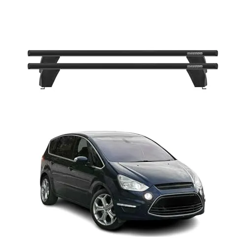 OMAC Dachträger für Ford S-Max 2006-2015, Aluminium Schwarz (2-St) - Dachgepäckträger aus leichtem, wasserdichtem Aluminium, ideal für Fahrräder und Skis. Aerodynamisches Design für reduzierte Geräuschentwicklung und einfache Installation.