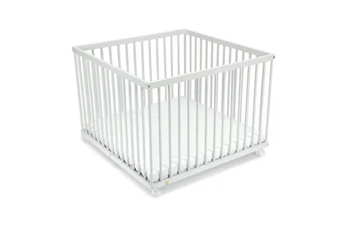 FabiMax Laufgitter 100x100 cm mit Matratze CLASSIC - Laufgitter aus massivem Buchenholz, höhenverstellbar und mit hochwertiger Matratze. Ideal für sichere Spielzeiten Ihres Babys, einfach zu reinigen und mobil dank Parkettrollen.