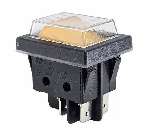 Wippenschalter mit Wasserdichte Abdeckung 2 polig (4pin) 16A 250VAC 30x22mm Gelbe Wippe beleuchtet