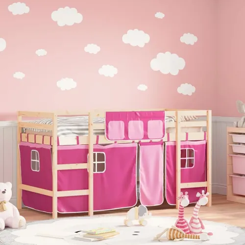 Maison Exclusive Kinderhochbett mit Vorhängen Rosa 90x190 cm