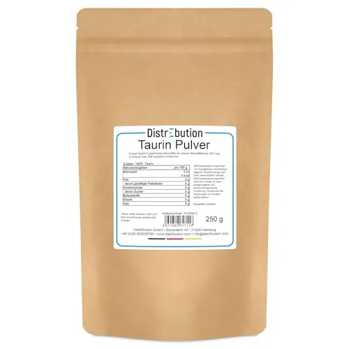 Taurin Pulver 250g – 100% rein, gut löslich, ohne Zusatzstoffe, GMO-frei, ideal für Sport & Energy Drinks