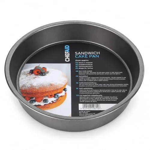 Chef Aid Backform rund 23 cm Antihaft – Kuchenform aus Stahl | Runde Backform mit festem Boden, Außenmaß 23 x 23 x 3,8 cm, Innenmaß 20 x 20 x 3,6 cm und Antihaftbeschichtung