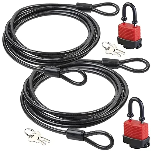 AGT Fahrradschloss: 2er Pack Wetterfestes Profi-Stahlseil mit Vorhängeschloss, 5m, Ø 1cm (Fahrradschloss-Kabel, Schloss-Kette Motorrad, Roller)