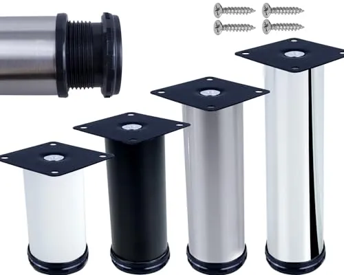Stahlia 1x Möbelbein | SCHWARZ MATT | 12cm Höhe Ø 50mm | belastbar bis 150Kg | Möbelfuß verstellbar Schrankfüsse Füße für Möbel höhenverstellbare Füße