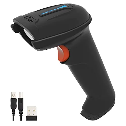 Tera Kabelloser Barcodescanner Handheld 1D Laser - Barcode-Scanner mit 2000mAh Akku und Akkustandsanzeige, ideal für lange Nutzung ohne Unterbrechungen und ergonomisches Design für komfortables Scannen.