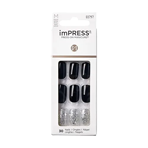 KISS imPRESS Press-On Manicure, Destiny, mittellang, quadratisch, mit PureFit Technologie, enthält Reinigungspad, Mini Feile, Manikürstäbchen und 30 künstliche Nägel