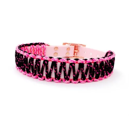Hundehalsband Lori Tierluxe - Handgemacht, Paracord, Biothane (Pink Schwarz, XXXL Halsumfang 50-57 cm)