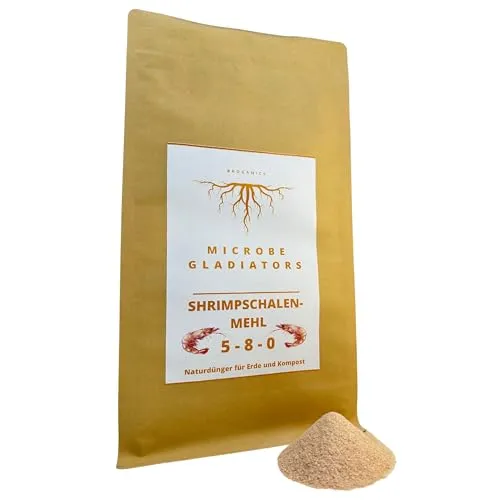 MICROBE GLADIATORS - Shrimpschalenmehl Garnelen Shrimp Schalen Mehl 5-8-0: Organischer Dünger aus Garnelenschalen mit Chitin (1kg)
