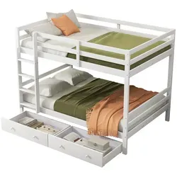 Stilvora Etagenbett aus Holz, Weiß, 140x200 cm - Ideal für Kinderzimmer mit begrenztem Platz, nutzt dieses Etagenbett die Raumhöhe optimal. Mit Stauraum unter dem Bett und praktischen Schubladen sorgt es für Ordnung und Komfort im Alltag.