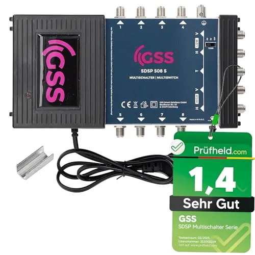 GSS SAT-Multischalter SDSP 508 S - Multischalter für 8 Teilnehmer, ideal für Quattro und Quad LNB, inklusive Regelbare Terrestrik für optimale Signalverteilung.