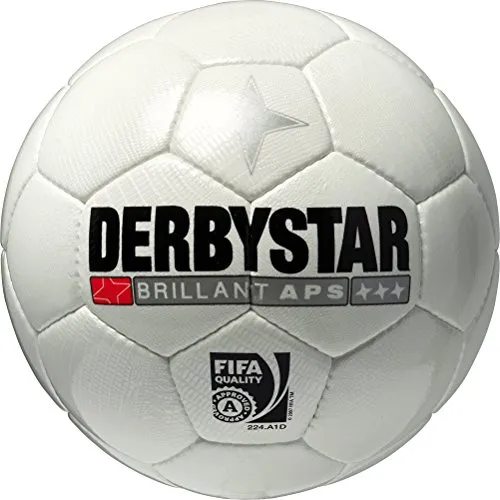 Derbystar Brillant APS Weiß - Hochwertiger Turnierball - Turnierbälle für Fußball, extrem wasserabweisend und mit präzisem Sprungverhalten, ideal für Profimannschaften und FIFA-APPROVED.