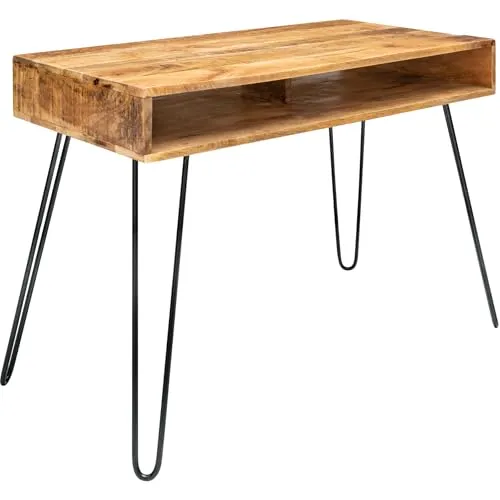 riess-ambiente Schreibtisch SCORPION 100cm natur - Schreibtisch aus Massivholz mit dezentem Industrial Design und praktischem Ablagefach für Ordnung im Home Office.