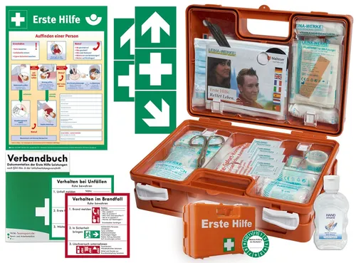 WM-Teamsport Erste-Hilfe-Koffer Erste-Hilfe-Koffer (K) DIN 13157 + Hygiene-Gel + Aushang, Aufkleber