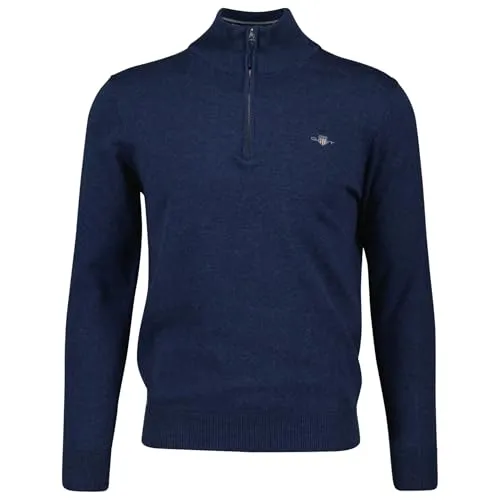 Gant Herren Classic Cotton Halfzip Pullover - Dark JEANSBLUE Melange, X-Large - Pullover für Herren mit Regular Fit, Halbreißverschluss und GANT-Stickerei für einen lässigen Look und hohen Tragekomfort.