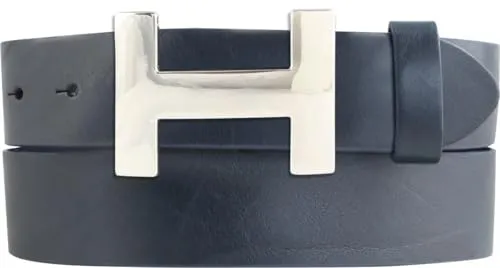 BELTINGER Designer Gürtel HENRY aus Vollrindleder 4 cm | Eleganter Ledergürtel für Damen und Herren 40mm | Silber glänzend | Marine 115cm