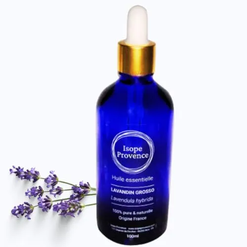 Ätherisches Lavendelöl (chemotypiert Lavandin Grosso Bio), 100% rein und natürlich, von den Produzenten der Provence Drôme für Diffusor, Aromatherapie, Entspannung, Schlaf, Massage