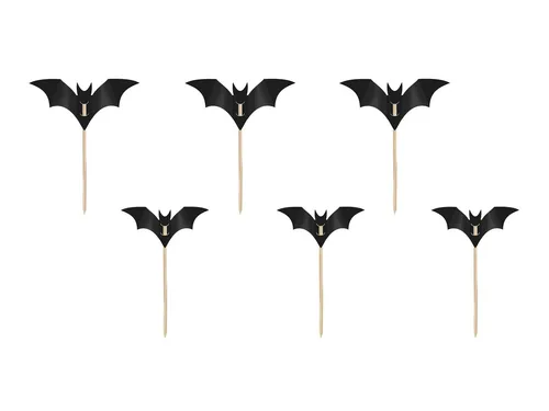 partydeco Tortenstecker, Cake Topper Fledermäuse 10-16cm Schwarz 6er Set