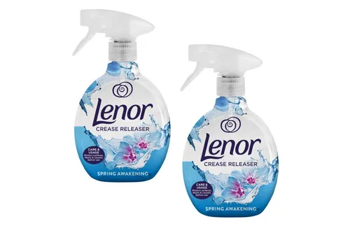 LENOR Bügelspray 2 x Lenor Crease Releaser Spring Awakening 500ml - Effektives Bügelspray zur einfachen Faltenentfernung und Reduzierung statischer Aufladung. Ideal für die schnelle Pflege von Kleidung und Textilien.