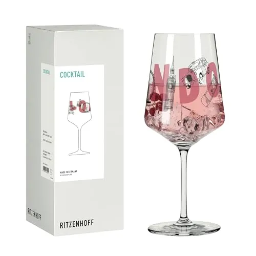 RITZENHOFF 8096006 Cocktail-Glas 500 ml, Serie Entdecker, mit London Schriftzug, Rot, Schwarz - Made in Germany