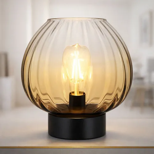 Tischlampe Glas amber LED H 23,5 cm - Vintage Stil - Elegante Tischleuchte im Vintage-Stil, ideal für jedes Zimmer. Mit warmweißem Licht und energiesparender LED-Technologie sorgt sie für eine gemütliche Atmosphäre.