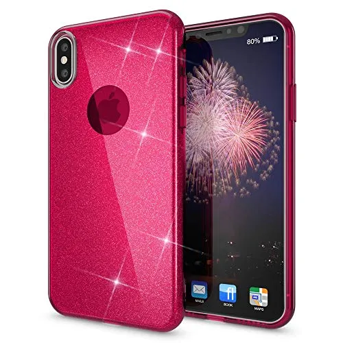 NALIA Glitzerhülle für iPhone X/XS - Funkelnder Glitzer-Look & Grip - SHINEPOP (Silikon Case) - Marke aus Berlin, Farbe:Rot
