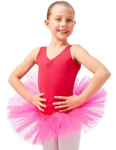 tanzmuster Ballettrock Mädchen Tutu - Pia - drei Lagen Tüll weicher, Baumwollbund - Ballett Tuturock für Kinder in pink, Größe:128/134