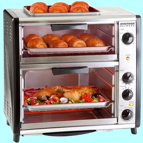 SYNTROX 42 EDELSTAHL DOPPEL-BACKOFEN mit BBQ und Drehspieß