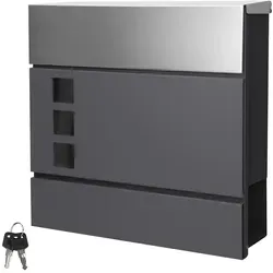 ECD Germany Edelstahl Briefkasten Anthrazit/Silber mit Zeitungsfach - Moderner Edelstahlbriefkasten mit großem Postfach, integrierter Zeitungsrolle und sicherem Zylinderschloss. Ideal für den Schutz Ihrer Post vor Feuchtigkeit und Schmutz.