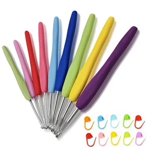 XIAOMAOMAO 8 Stück Häkelnadeln aus Aluminium, Set für Stricknadeln, ergonomische Häkelnadeln, weicher Griff Crochet-Nadeln mit Etui