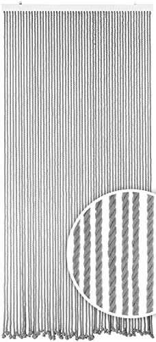 Kobolo Türvorhang Seilvorhang GREY - 90x200 cm, transparent - Raumteiler-Vorhänge mit 54 Strängen, in modernem Grau, abweisend gegen Insekten und ideal für stilvolle Raumtrennungen.