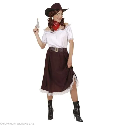 W WIDMANN MILANO Cowgirl Kostüm - Kostüm-Outfit für Erwachsene, bestehend aus Bluse, Rock, Gürtel und Cowboyhut für den authentischen Wilden Westen Look, ideal für Karneval und Mottopartys.