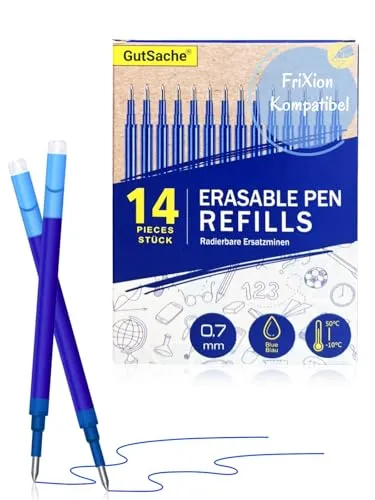 14x Radierbare Gelschreibermine, GutSache 0.7mm Blau Ersatzminen, Kompatibel mit Pilot FriXion Ball & Clicker & Eberhard Faber, Thermosensitiver Tinte Gelstift-Ersatzmine für Gelschreiber