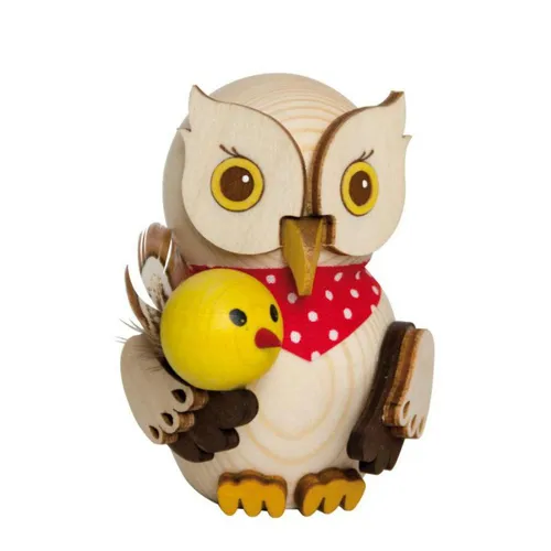 Holzfigur Mini-Eule mit Küken in beige von Kuhnert
