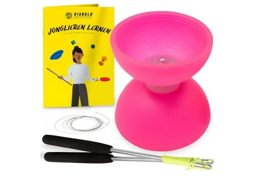 Diabolo-Set mit Comet Diabolo (neon-pink) & Handsticks aus Aluminium - Gymnastik & Geschicklichkeit – Robustes und leuchtstarkes Diabolo aus 100% thermoplastischem Kunststoff, ideal für Einsteiger und Kinder, inklusive Anleitung und hochwertiger Ersatzschnur.