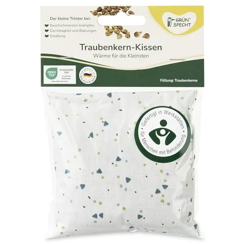GRÜNSPECHT Traubenkern-Kissen 12x12cm, Wärmekissen für Babys & Kleinkinder, bei Blähungen & Bauchschmerzen
