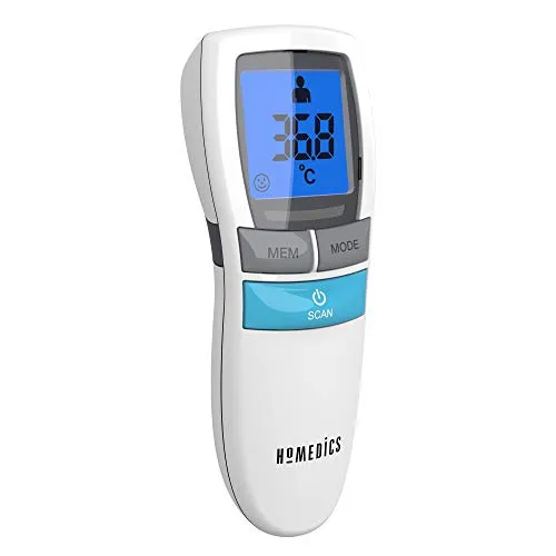 HoMedics No Touch Infrarot-Thermometer - kontaktlos, tragbar, Stirntemperaturmessgerät, 1-Sekunden-Sofortmessung, leicht lesbare LCD-Anzeige, Fieberalarm, Nachtmodus, automatische Abschaltung
