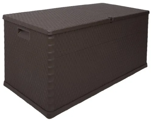 Ondis24 große Kissenbox Gartenbox Terrassenbox Gartenmöbelbox Rattan braun mit 420 Liter Volumen