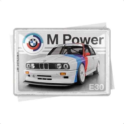 Nostalgic-Art Retro Blechpostkarte, 10 x 14 cm, BMW Motorsport – M Power E30 – Geschenk-Idee für BMW Fans, Original Lizenzprodukt (OLP), Postkarte aus Metall, Mini-Blechschild als Grußkarte