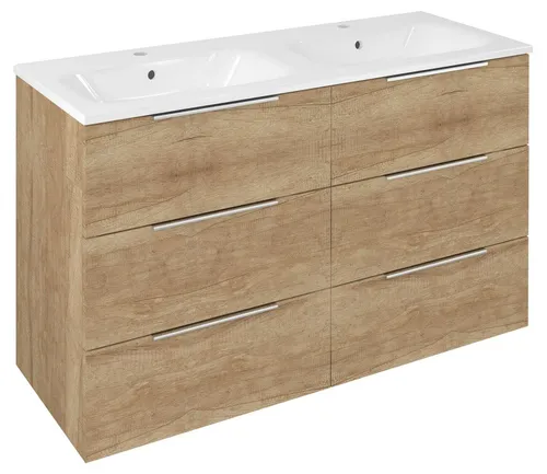 Sapho Waschbeckenunterschrank mit Doppelwaschbecken 121x77x46cm - Eleganter Waschbeckenunterschrank in Eiche Alabama, ausgestattet mit Soft Close Funktion. Ideal für stilvolle Badezimmergestaltung und optimalen Stauraum.