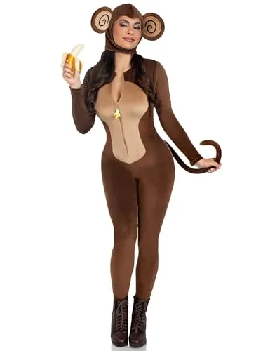LEG AVENUE Cheeky Monkey Kostüm - Lustiges 2-teiliges Affenkostüm aus ultraweichem Samtplüsch, ideal für Halloween und Partys. Mit frechem Affenbutt und Bananen-Reißverschluss sorgt es für einen humorvollen Auftritt!