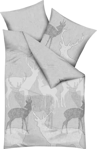 Kaeppel Bettwäsche Hirsche Feinbiber Silber 155x220 cm - Bettwäsche-Sets aus 100% Baumwolle, weich und warm, waschbar bei 60°C und trocknerfest für einfachen Pflegekomfort.