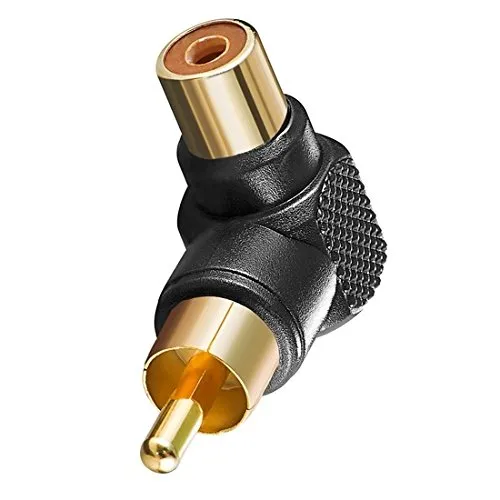 BestPlug RCA Video Adapter Verbindungsstück, Cinch Stecker männlich auf Cinch Buchse Kupplung weiblich 90° abgewinkelt, vergoldet, Schwarz