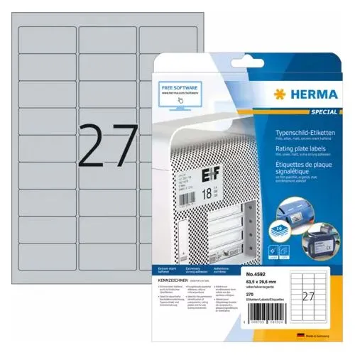 HERMA Typenschild-Etiketten SPECIAL, 63,5 x 29,6 mm, silber in silber von HERMA