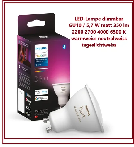 Philips LED-Lampe Hue White Bluetooth E14, 5,5W - Leuchtmittel mit warmweißem Licht (2.700K), dimmbar und App-fähig für einfache Steuerung über Alexa, Google Assistant oder Apple HomeKit. Lange Lebensdauer von bis zu 25.000 Stunden.
