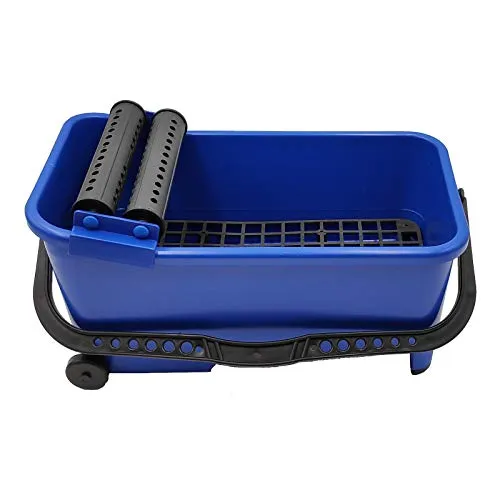 DEWEPRO® Profi Fliesenleger Wascheimer 16l inkl. 2 Räder, Bodensieb und Doppelrollenaufsatz
