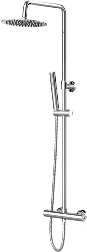 Thermostat-Duschgarnitur mit Kopfbrause Handbrause Chrom rund - Duschsystem aus Metall in Chrom, inklusive Regendusche und Handbrause für ein luxuriöses Duscherlebnis. Ideal für moderne Badezimmer.