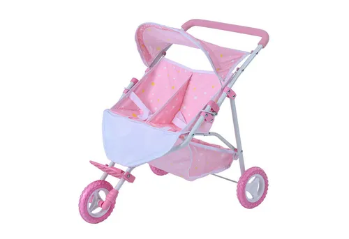 TEAMSON™ KIDS Puppenwagen Twinkle Stars pink kompakt - Standard-Puppenwagen mit zwei Sitzen für Babypuppen, ideal für Ausflüge. Der rosafarbene Wagen schützt die Puppen mit einem Baldachin und bietet praktischen Stauraum für Zubehör.